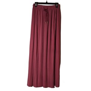 New Mix Burgundy Pleated Maxi Skirt Elastic One Size